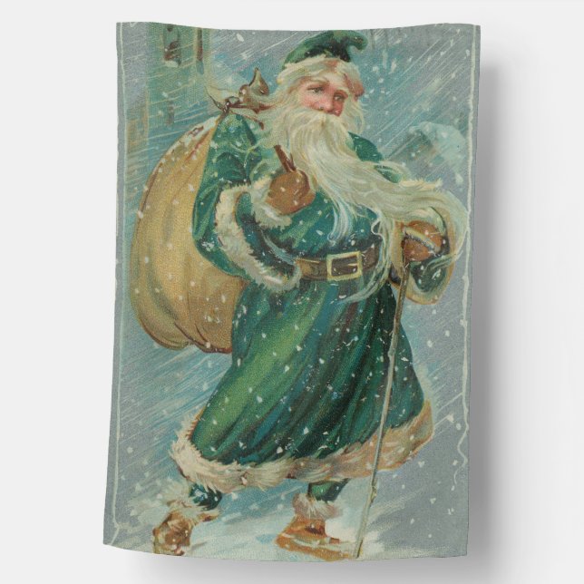 Christmas Greetings-Retro Santa Claus Postcard House Flag (Front)