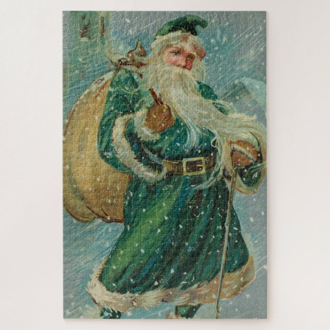 Christmas Greetings-Retro Santa Claus Postcard Jigsaw Puzzle (Vertical)