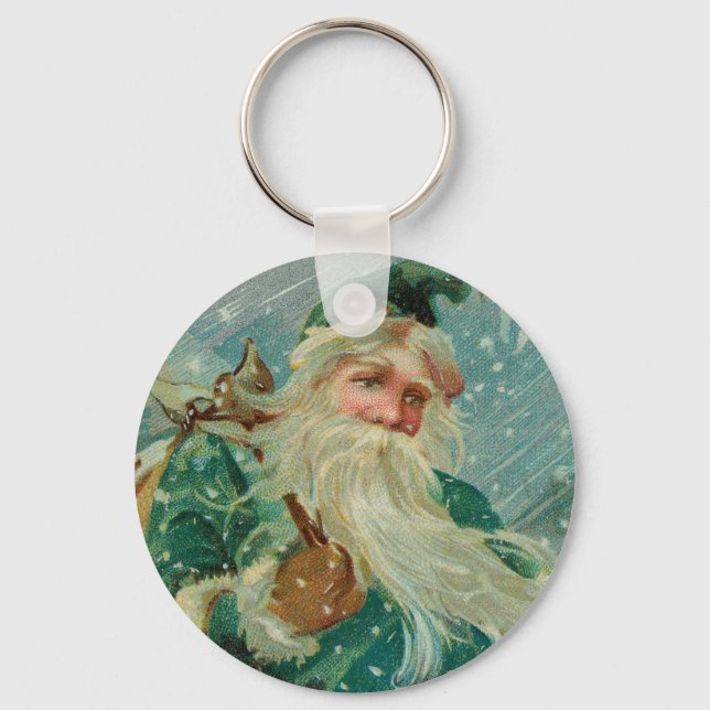 Christmas Greetings-Retro Santa Claus Postcard Keychain (Front)