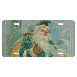 Christmas Greetings-Retro Santa Claus Postcard License Plate