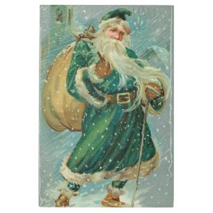 Christmas Greetings-Retro Santa Claus Postcard Metal Print