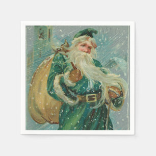 Christmas Greetings-Retro Santa Claus Postcard Napkins