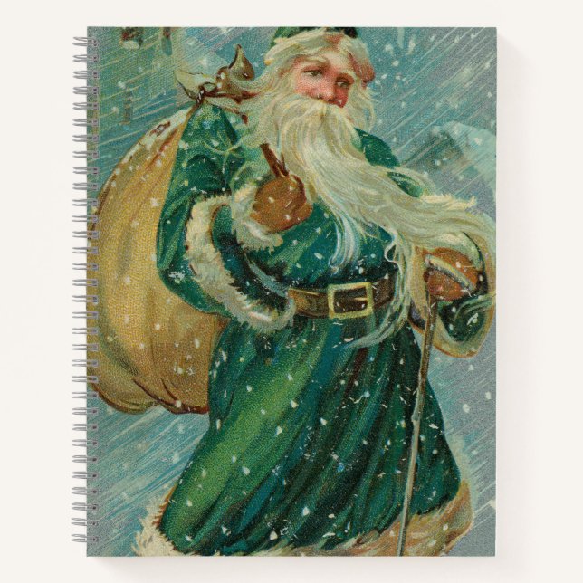 Christmas Greetings-Retro Santa Claus Postcard Notebook (Front)