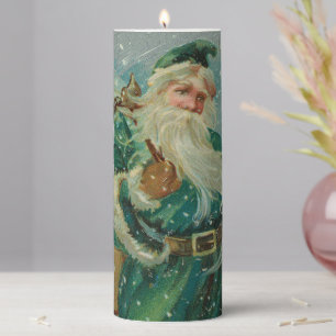Christmas Greetings-Retro Santa Claus Postcard Pillar Candle