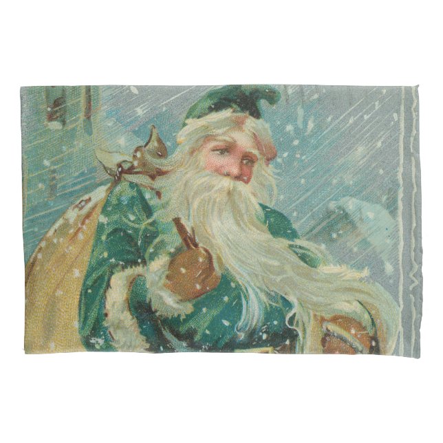 Christmas Greetings-Retro Santa Claus Postcard Pillow Case (Front)