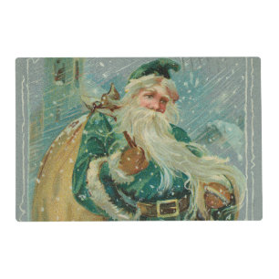 Christmas Greetings-Retro Santa Claus Postcard Placemat