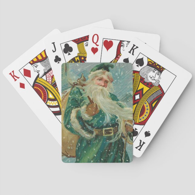 Christmas Greetings-Retro Santa Claus Postcard Poker Cards (Back)