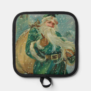 Christmas Greetings-Retro Santa Claus Postcard Pot Holder