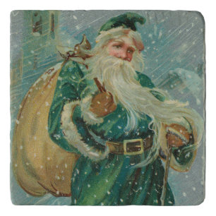 Christmas Greetings-Retro Santa Claus Postcard Trivet