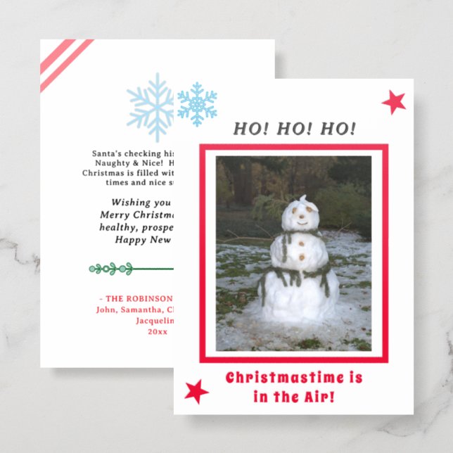 Christmas Greetings Snowman Snowflakes Letterpress Photo Cards (Front/Back)