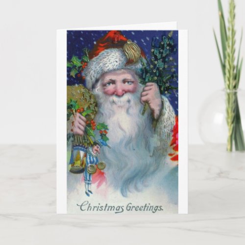 Christmas Greetings St Nick Vintage Holiday Card