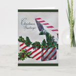 Christmas Greetings - Striped Box With Holly Holiday Card at Zazzle