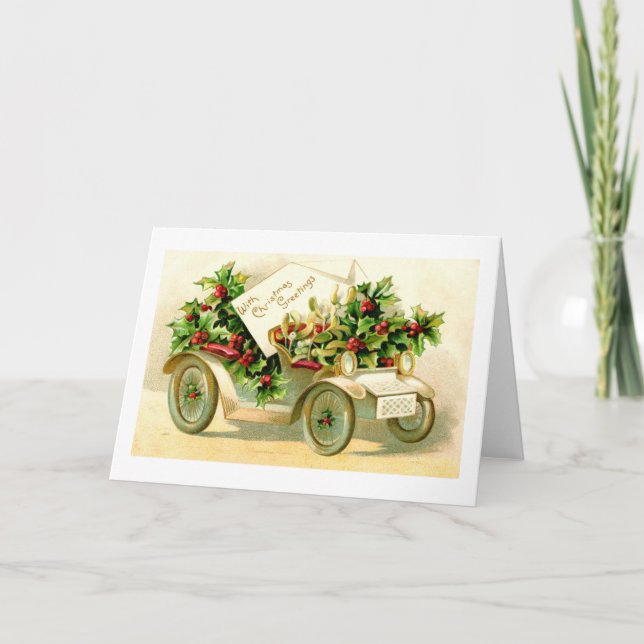 Christmas Greetings vintage car Holiday Card (Front)