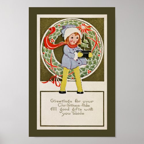  Christmas greetings vintage fashion girl Poster