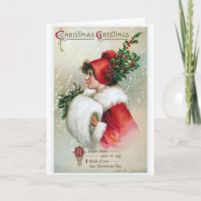 "Christmas Greetings" Vintage Holiday Card (Front)