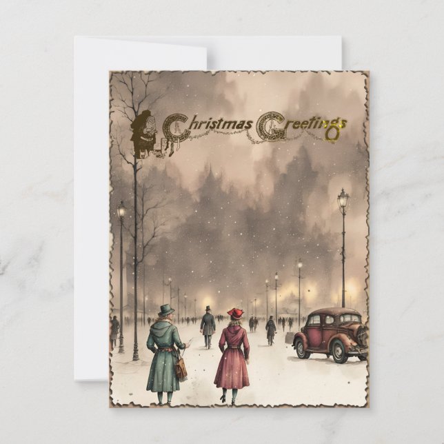 Christmas Greetings Vintage Holiday Card (Front)