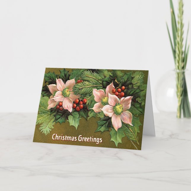 Christmas Greetings Vintage Holiday Card (Front)