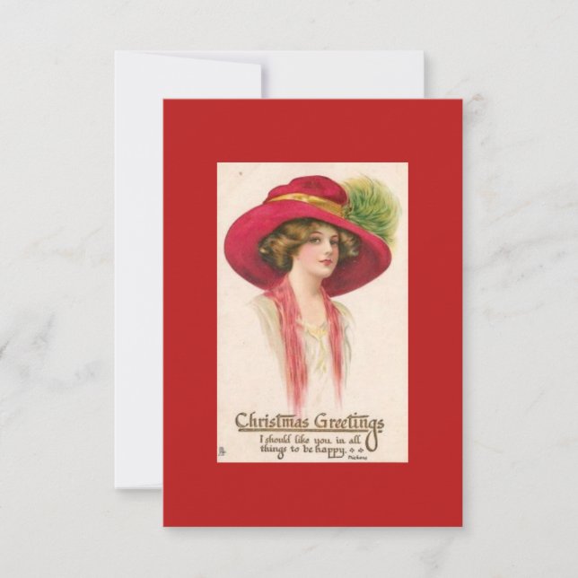 Christmas Greetings Vintage Lady Thank You Card (Front)