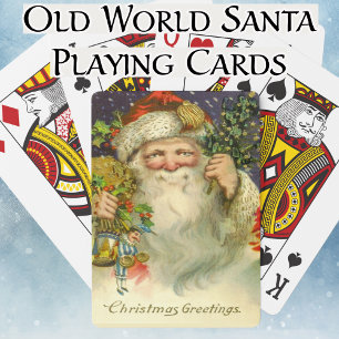 Christmas Greetings Vintage Old World Santa Toys Poker Cards