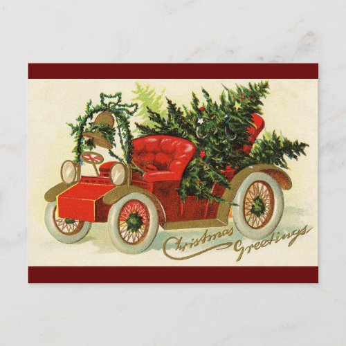 Christmas Greetings Vintage Truck Christmas Tree Postcard