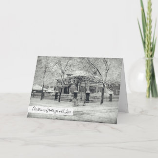 Christmas Greetings Wintry Snow Covered Home Icy Holiday Card