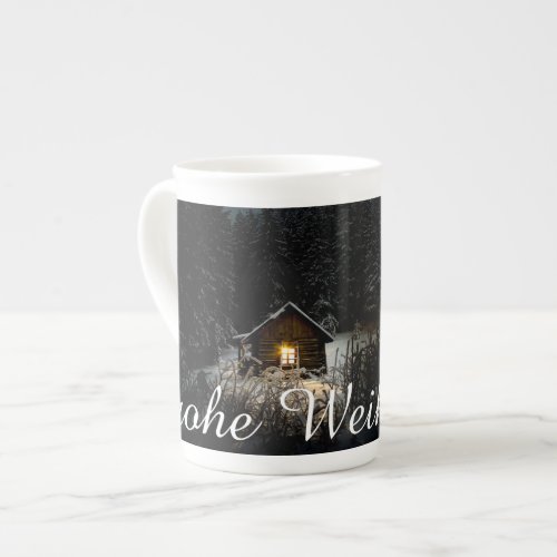 Christmas greetings with witch house bone china mug