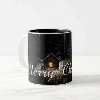 Christmas Greetings with Witch House Two-Tone Coffee Mug