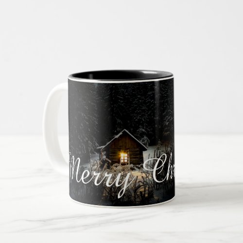 Christmas Greetings with Witch House Two_Tone Coffee Mug