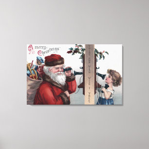 Christmas GreetingSanta and Phone Canvas Print