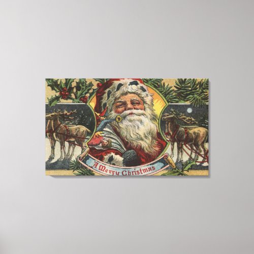 Christmas GreetingSanta and Reindeer Canvas Print