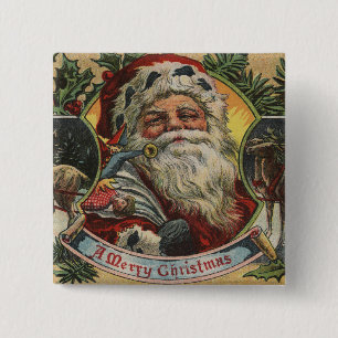 Christmas GreetingSanta and Reindeer Pinback Button