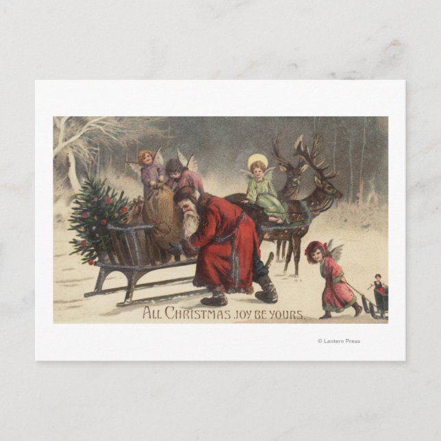 Christmas GreetingSanta and Sleigh Holiday Postcard (Front)