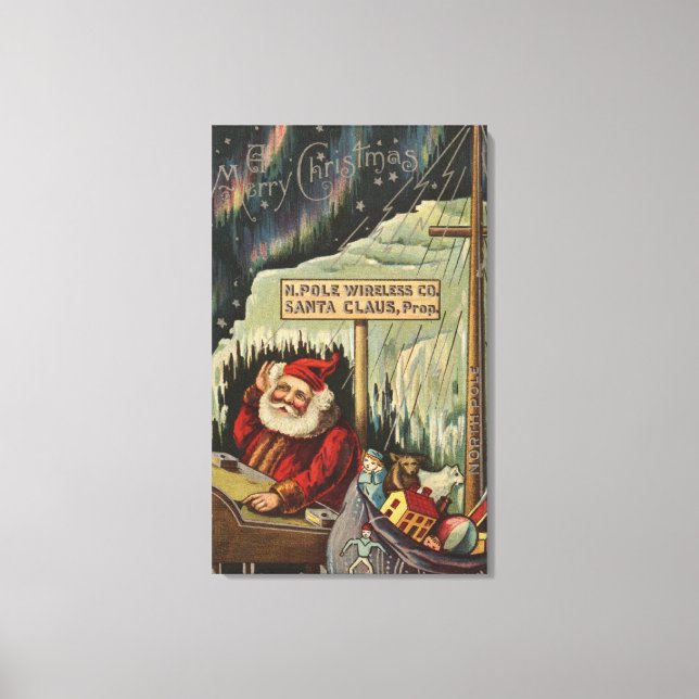 Christmas GreetingSanta at North Pole Canvas Print (Front)