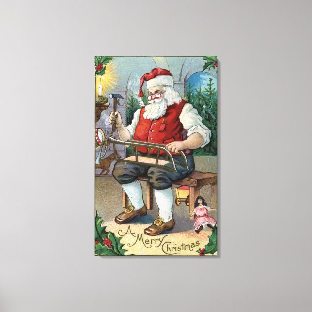 Christmas GreetingSanta Building Sled Canvas Print (Front)