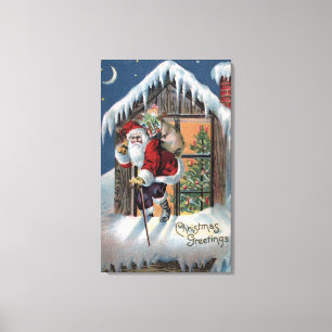 Christmas GreetingSanta Climbing Out Window Canvas Print