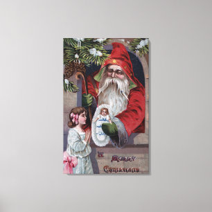 Christmas GreetingSanta Giving Doll Canvas Print