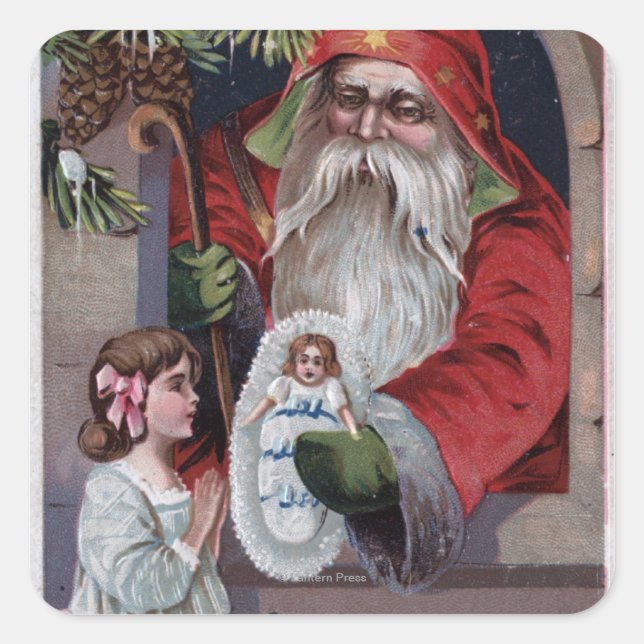 Christmas GreetingSanta Giving Doll Square Sticker (Front)