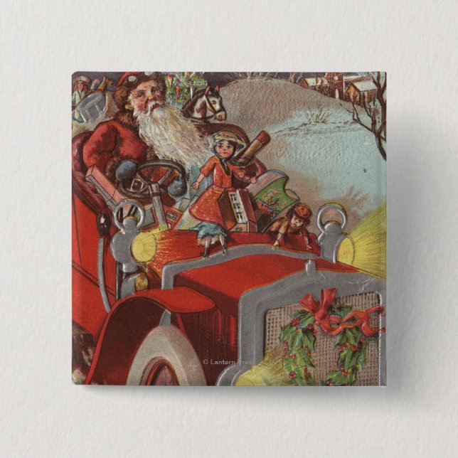Christmas GreetingSanta in Car Button (Front)