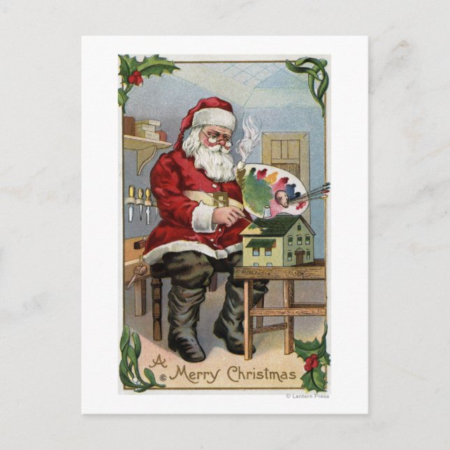 Christmas GreetingSanta Painting Holiday Postcard (Front)