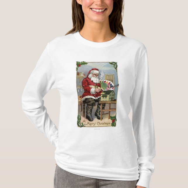 Christmas GreetingSanta Painting T-Shirt (Front)