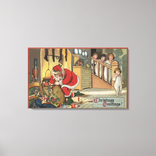 Christmas GreetingSanta Pulling Out Gifts Canvas Print (Front)