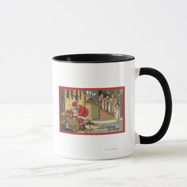 Christmas GreetingSanta Pulling Out Gifts Mug (Right)