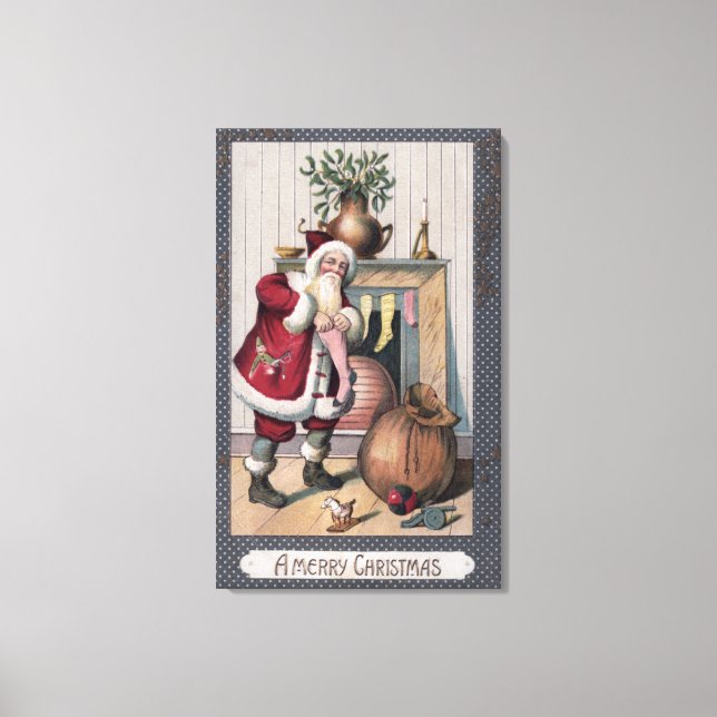 Christmas GreetingSanta Stuffing Stockings Canvas Print (Front)