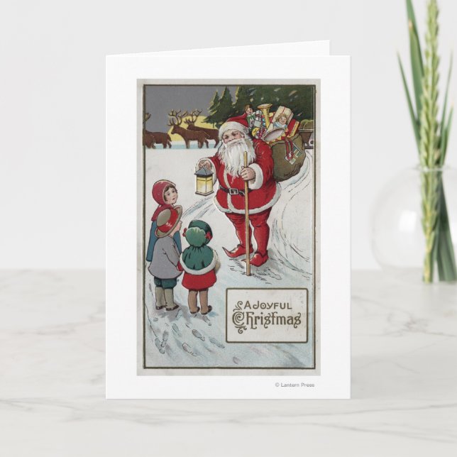 Christmas GreetingSanta Talking to Kids Holiday Card (Front)