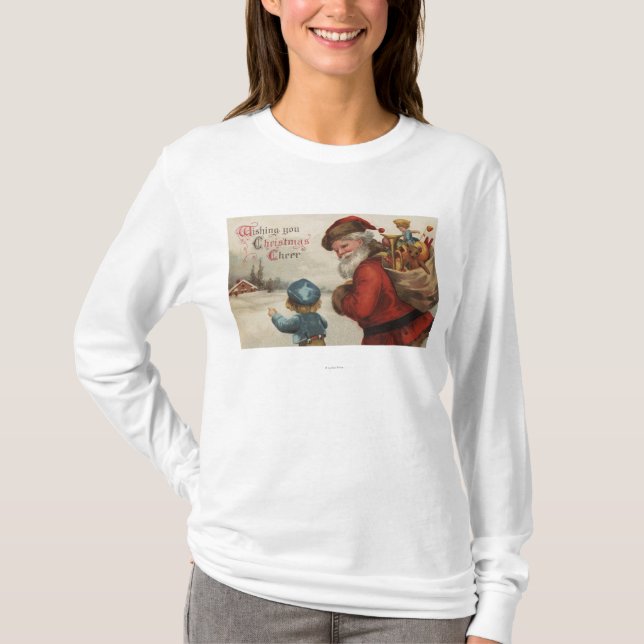 Christmas GreetingSanta Talking with Boy T-Shirt (Front)