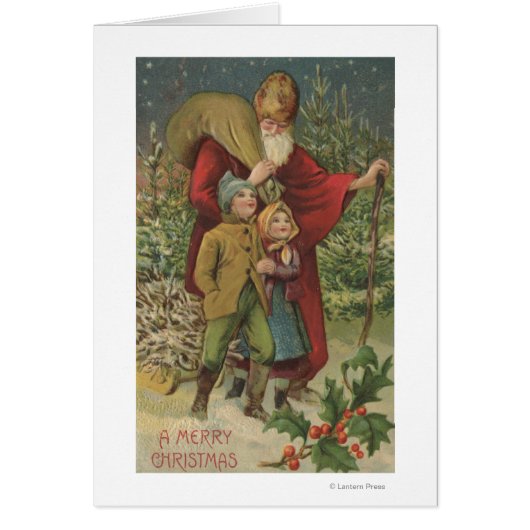 Christmas GreetingSanta Walking with Kids (Front)