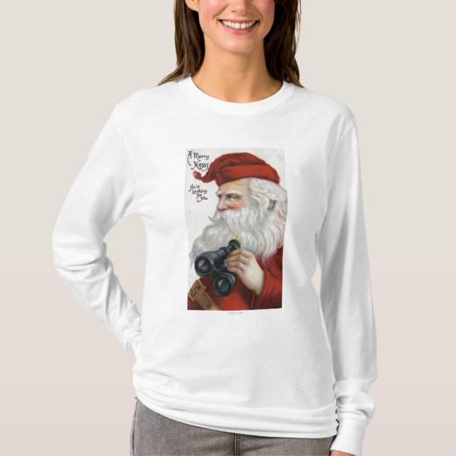 Christmas GreetingSanta with Binoculars T-Shirt (Front)