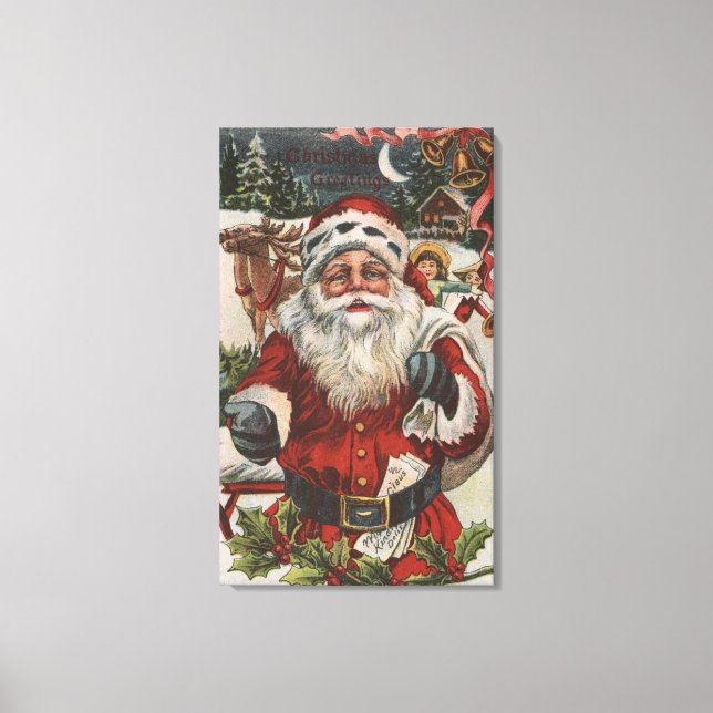 Christmas GreetingSanta with Deer and Kids Canvas Print (Front)