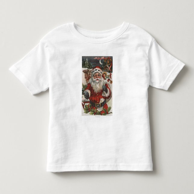 Christmas GreetingSanta with Deer and Kids Toddler T-shirt (Front)