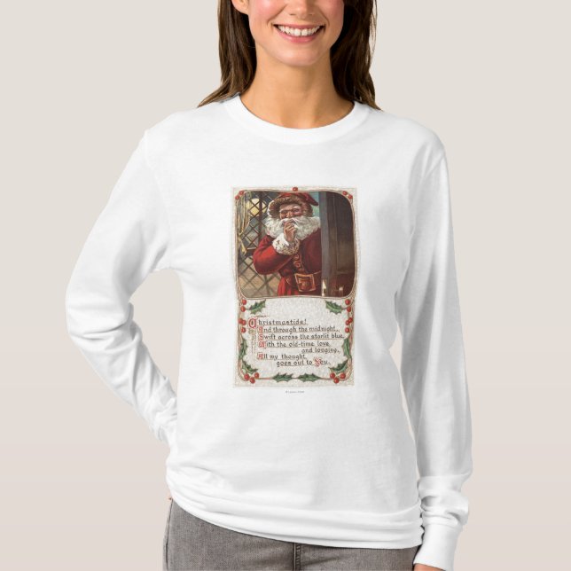 Christmas GreetingSanta with Hand on Beard T-Shirt (Front)